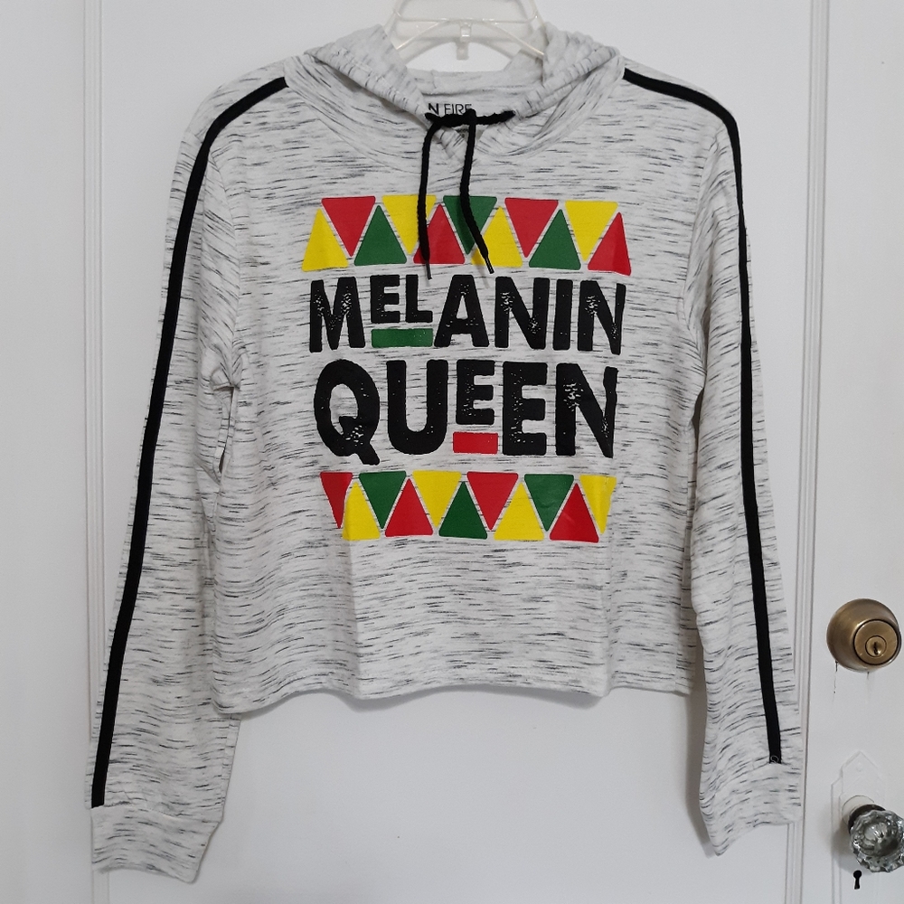 ON FIRE Hoodie Sweatshirt Off White Size Medium